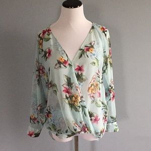 Zara bird and flower print crossover top